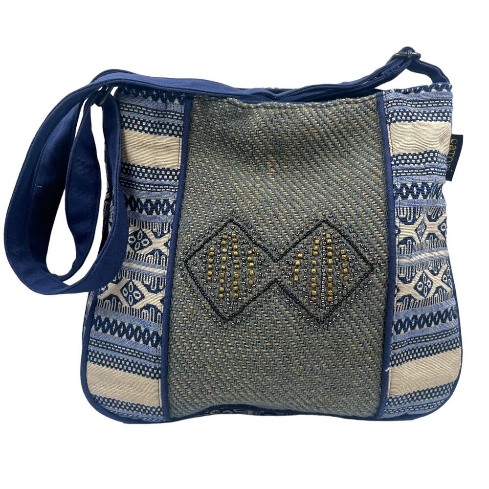 Vintage Boho Western Catori Purse 1990s Y2K Retro Blue Tribal Southwest Fabric